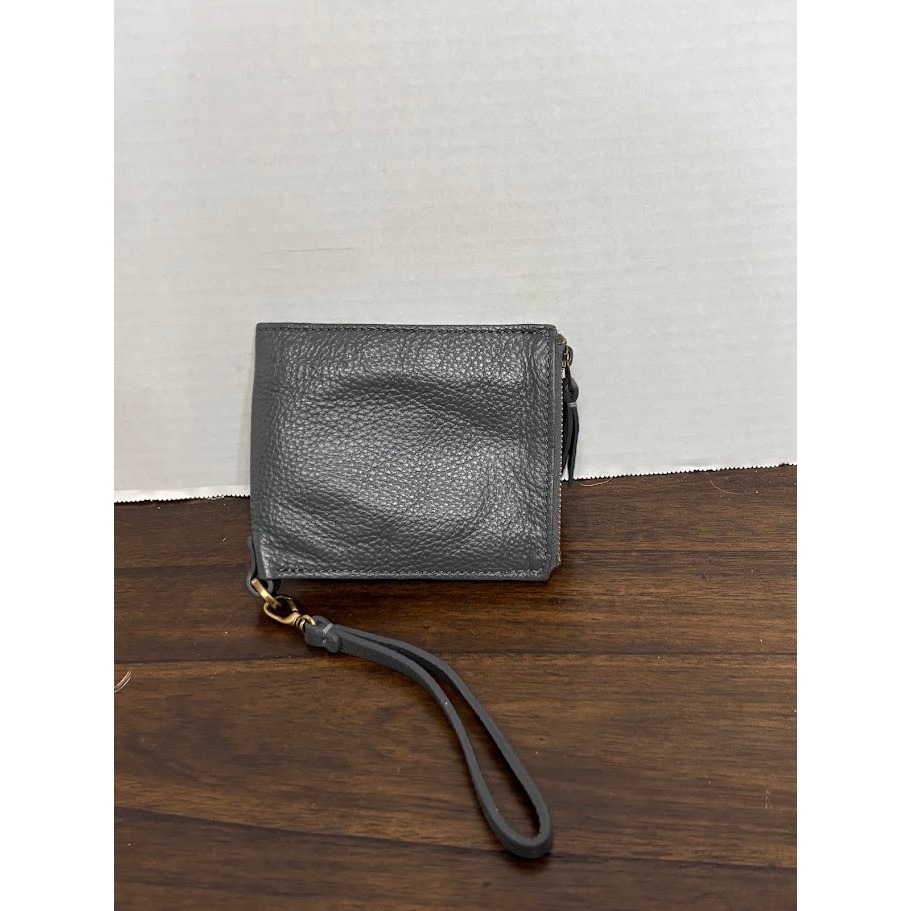 Sapahn Noelle Wristlet Charcoal Gray Pebbled Leather Bifold Wristlet Floral Line — image 3 of 8